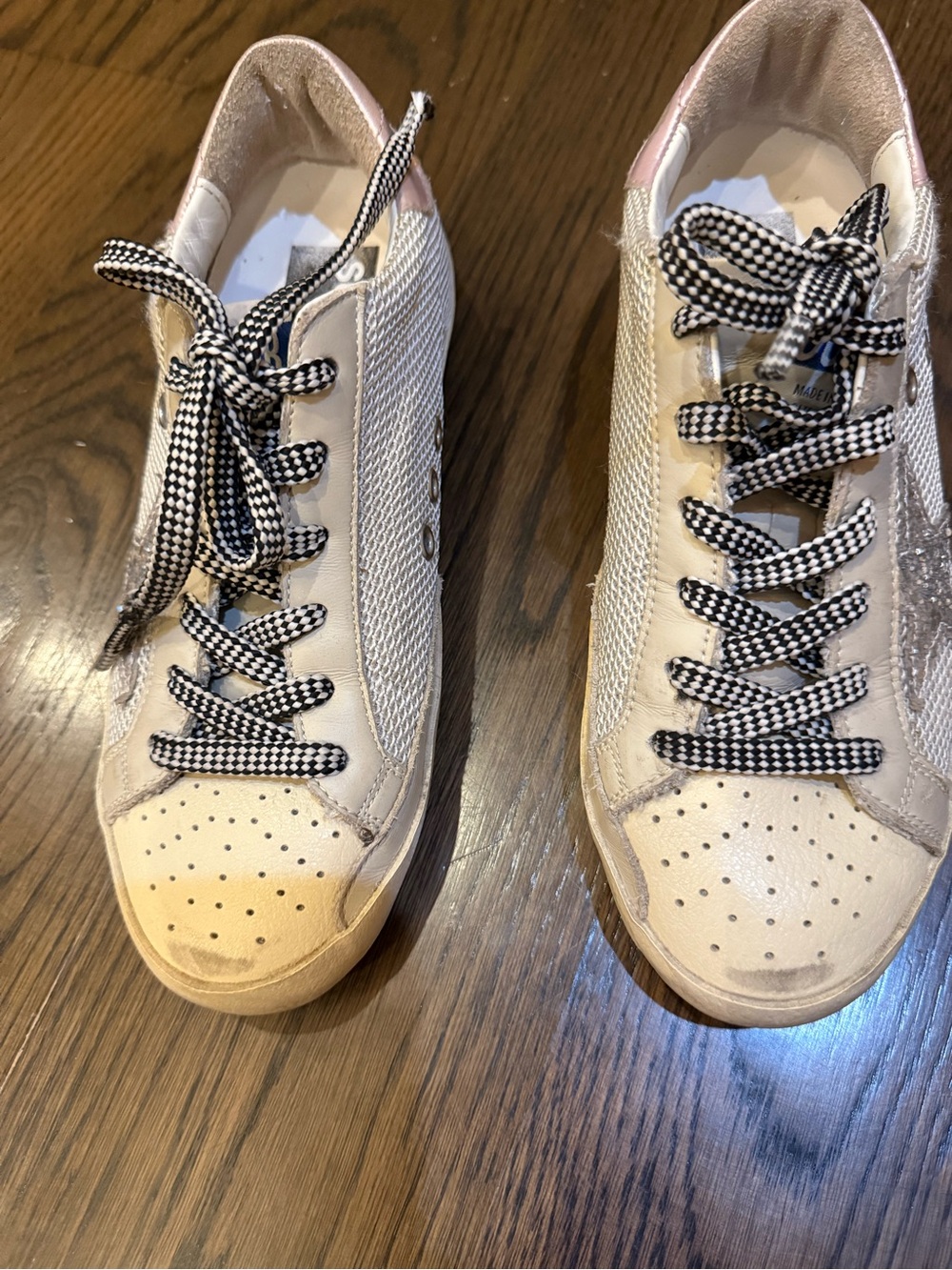 Golden Goose Kids Beige + Blk Checkered Lace Sneakers Says eu36 fits like Sz 4